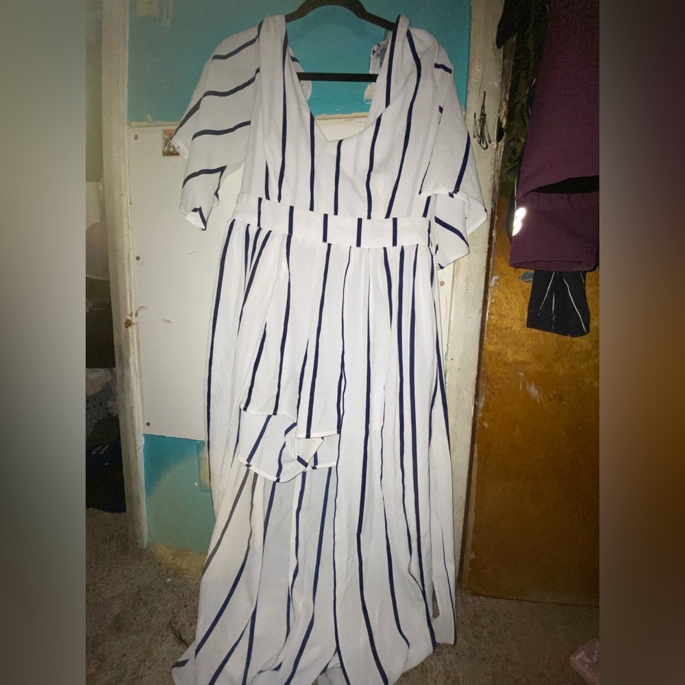 Blue striped romper